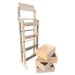 Présentoir en bois, personnalisable, démontable facilement avec 4 caisses indépendantes.